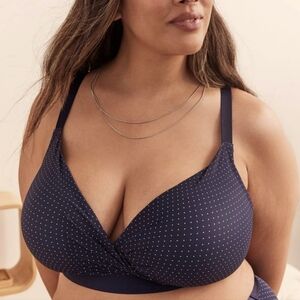 Deesse Wireless Lounge Bra Size 44DD Black Polka Dots Wire Free Comfort